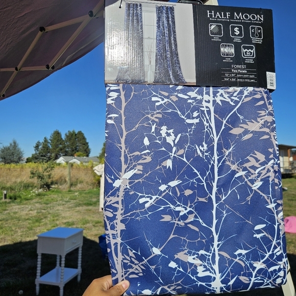 Lush Decor Curtains Set of 2 (84"x52") Forest Light Filtering Window C Navy - Picture 3 of 5